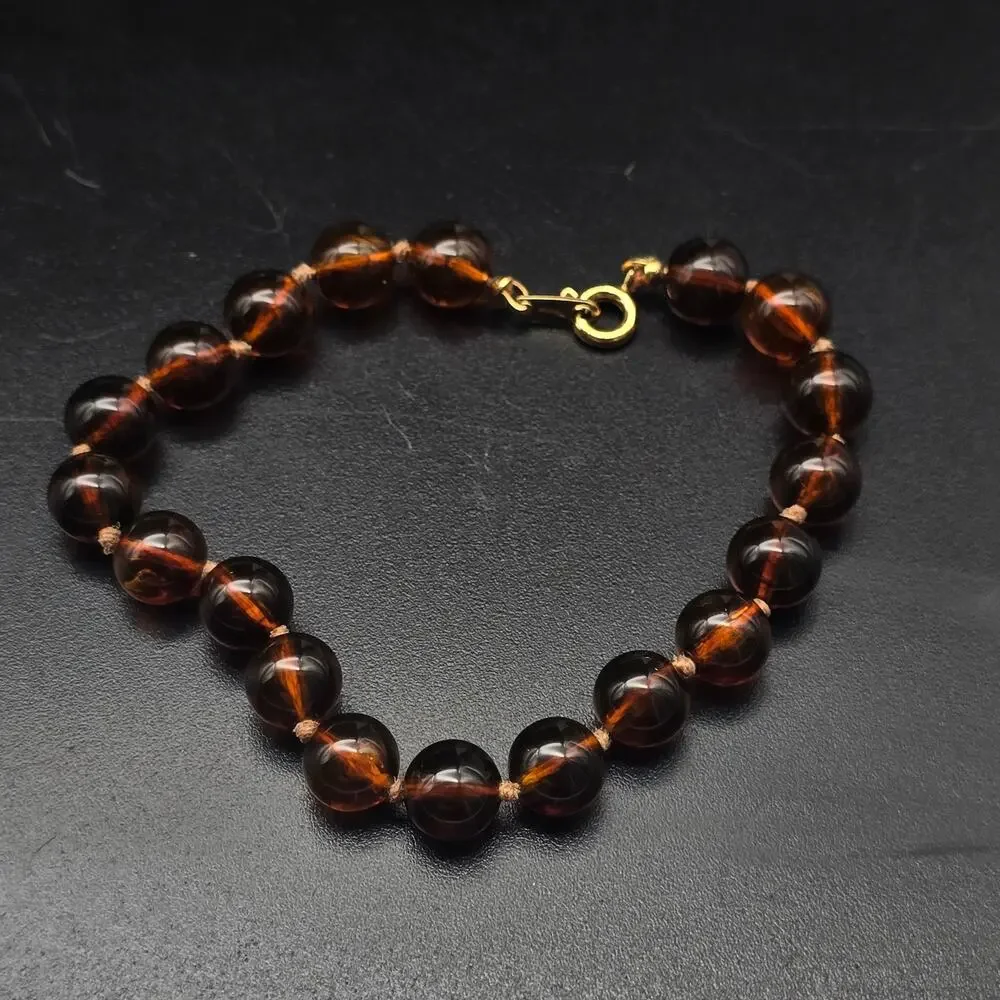 Crown Trifari Brown Lucite Beaded Bracelet Vintage Costume Jewelry